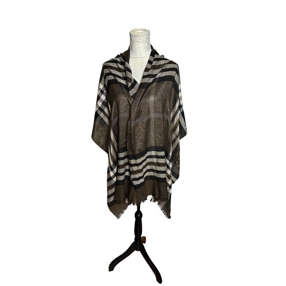 V. Fraas Striped Fringe Scarf Shawl Wrap Made In Germany  Brown & Black 80 X 22 - Picture 8 of 8